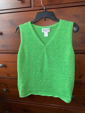 Vintage Pendleton Bright Green V-Neck Sweater Vest / Knit Tank Top